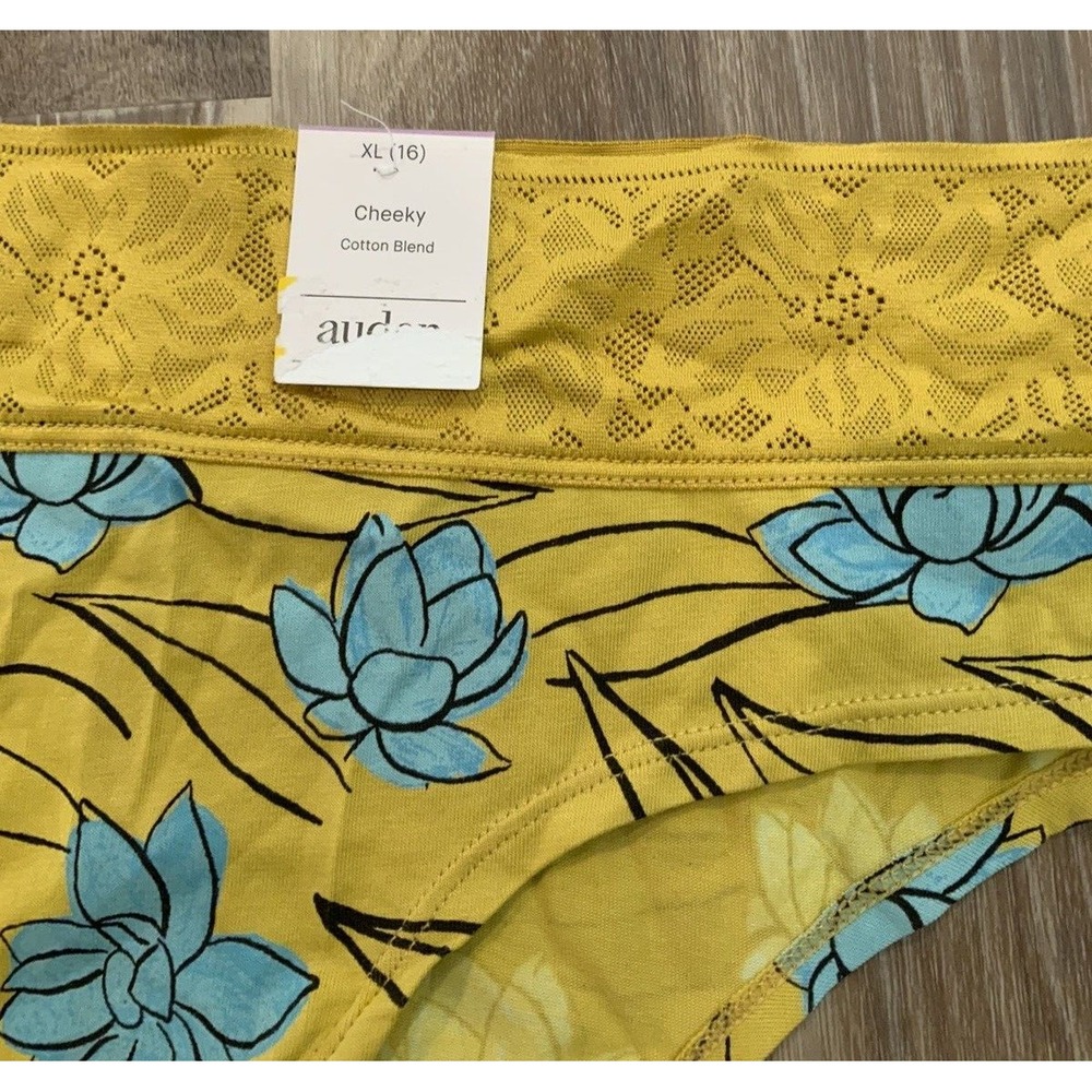 Auden Womens Yellow Floral Cheeky Lace Trim Underwear Panties Size XL (16) - Picture 2 of 3